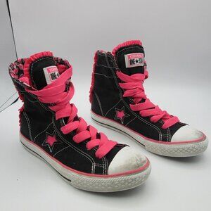 Converse One Star High Top Sneakers Black Pink Skull Hearts Shoes Girls 3